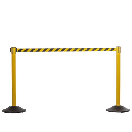 US WEIGHT Yellow Premium Steel Stanchion with 7.5ft Retractable Chevron Belt U2104CYB